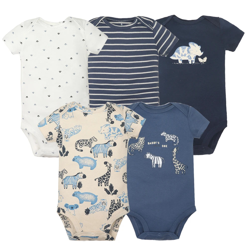 5PCS/Lot Baby Boys Girls Bodysuits 100% Cotton Short Sleeves Kids Clothes 6-24 Month Newborn Baby Clothing bebe Jumpsuit - mariaestalocashop