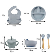 Children's Dishes Set Baby Silicone 6/8-piece Tableware Set Suction Cups Forks Spoons Bibs Straws Cups Mother and Baby Supplies