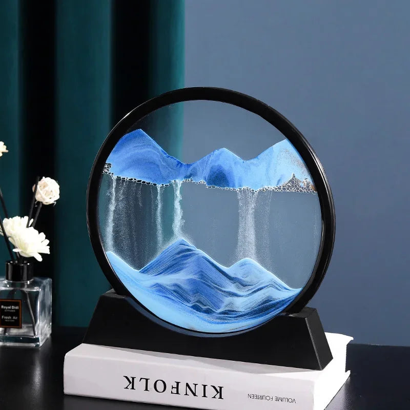 3D Moving Sand Art Picture Round Glass Deep Sea Sandscape Hourglass Quicksand Craft Flowing Sand Painting Office Home Decor Gift - mariaestalocashop
