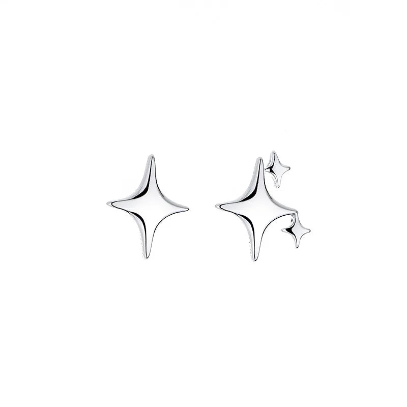 Silver Color Asymmetric Four-pointed Star Earrings for Women Super Fairy Stud Earring Simple Jewelry Hot Sale Gift - mariaestalocashop