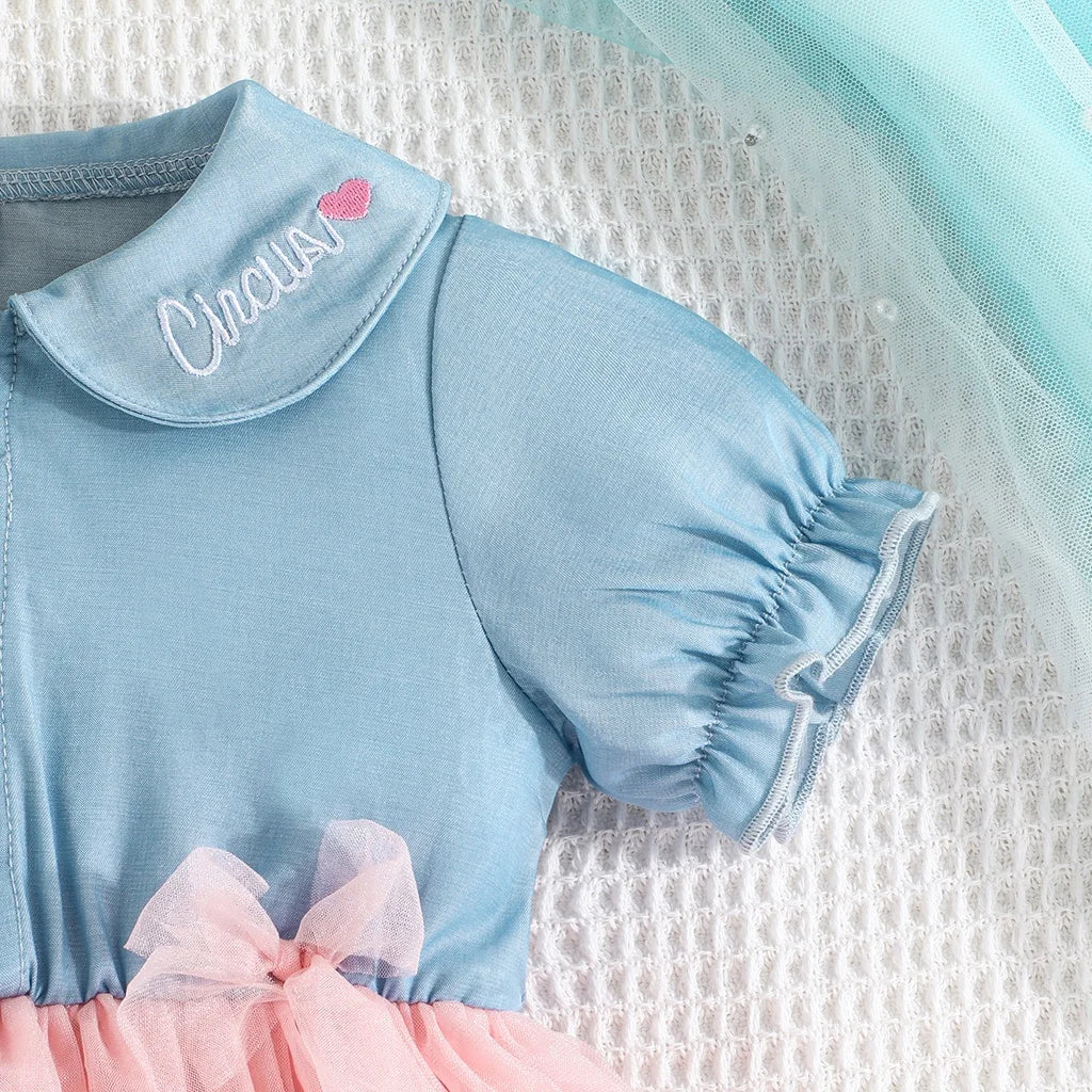 Dress For Kids Newborn 3-24 Months Short Sleeve Cute Button Bow Tulle Princess Dresses Ootd For Baby Girl - mariaestalocashop