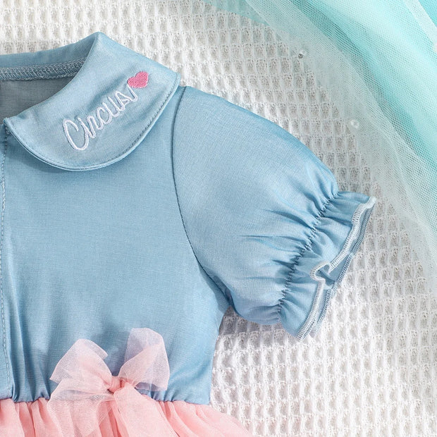 Dress For Kids Newborn 3-24 Months Short Sleeve Cute Button Bow Tulle Princess Dresses Ootd For Baby Girl