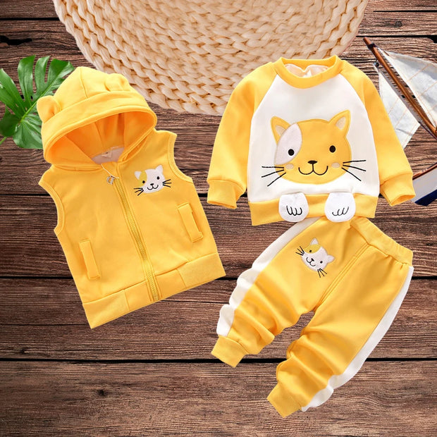 Baby Boys and Girls Clothing Set Fleece Children Hooded Outerwear Tops Pants 3PCS Outfits Kids Toddler Warm Costume Suit
