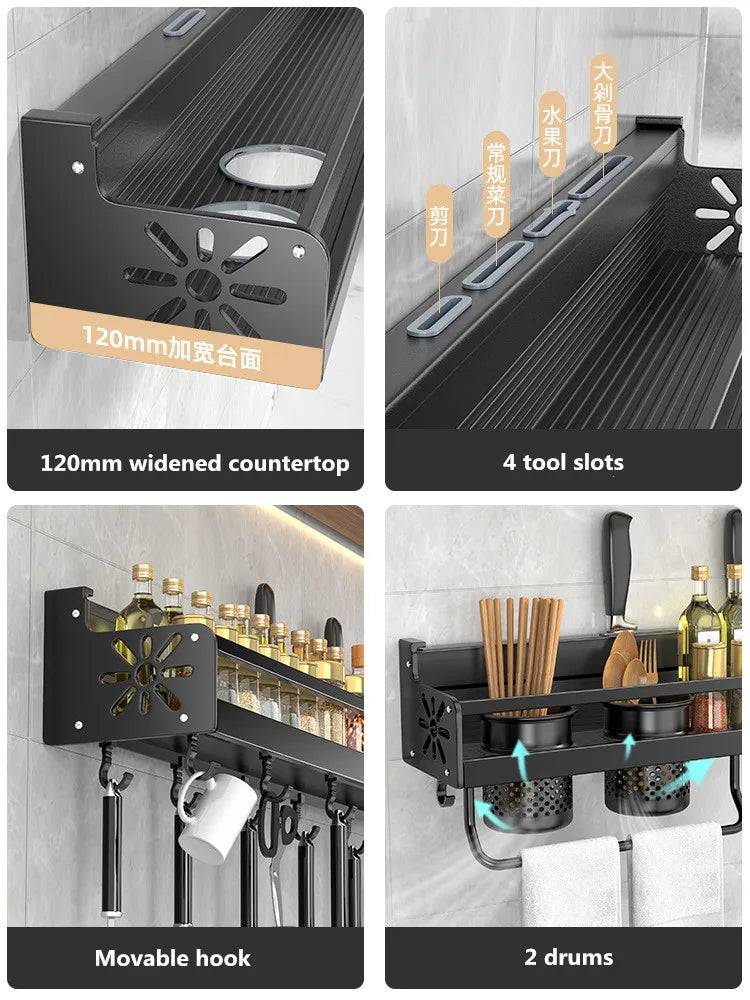 Kitchen Organizer Shelf Wall-mounted Spice Storage Rack Kitchen Knife Holder Wall Seasoning Chopstick Spoon Shovel Storage Sheif - mariaestalocashop