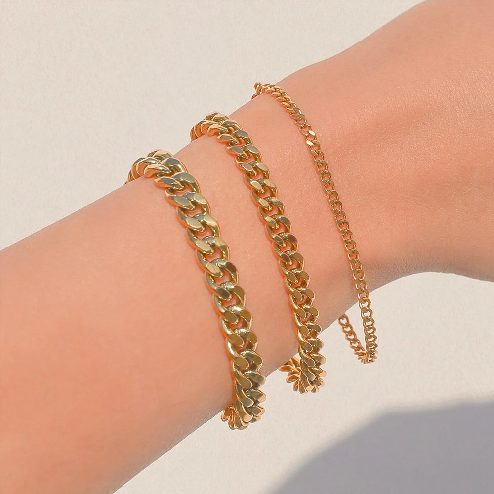 SUNIBI Classic Snake Chain Bracelets for Women Trend  Fashion Stainless Steel Cuban Chain Bracelet Trendy Woman Gifts Jewelry - mariaestalocashop