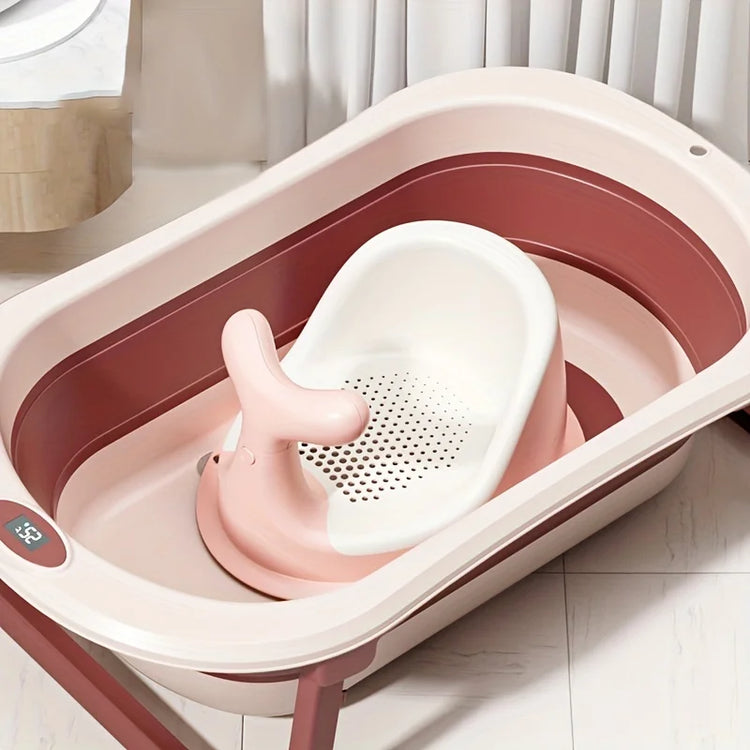 Real-time Temperature Silicone Baby Take A Bath Bathtub Non-Slip Foot Bath Bucket Folding Bathroom With Temperature Sensing - mariaestalocashop