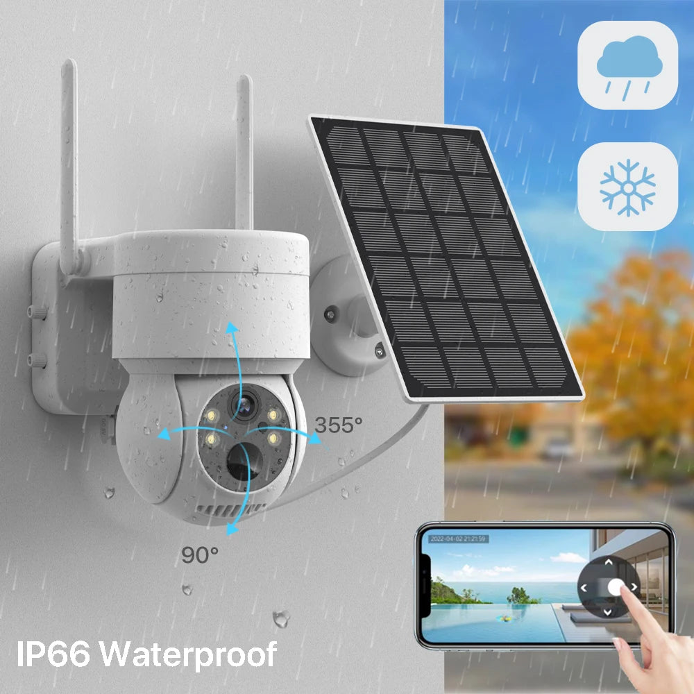 WiFi PTZ Camera Outdoor Wireless Solar IP Camera 4MP HD Built-in Battery Video Surveillance Camera Long Time Standby iCsee APP - mariaestalocashop