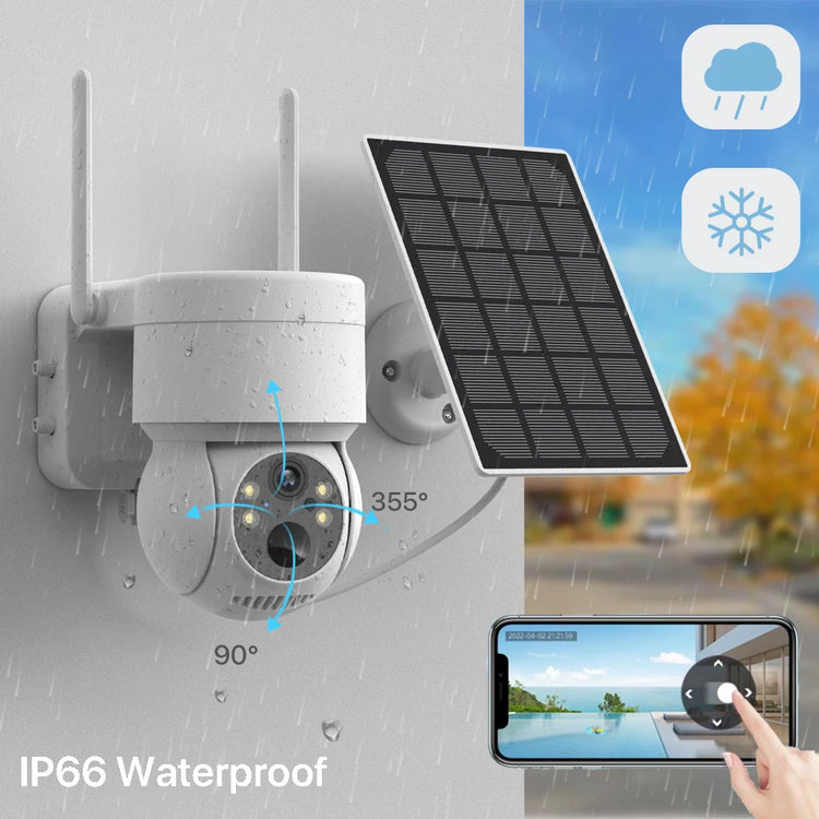 WiFi PTZ Camera Outdoor Wireless Solar IP Camera 4MP HD Built-in Battery Video Surveillance Camera Long Time Standby iCsee APP - mariaestalocashop