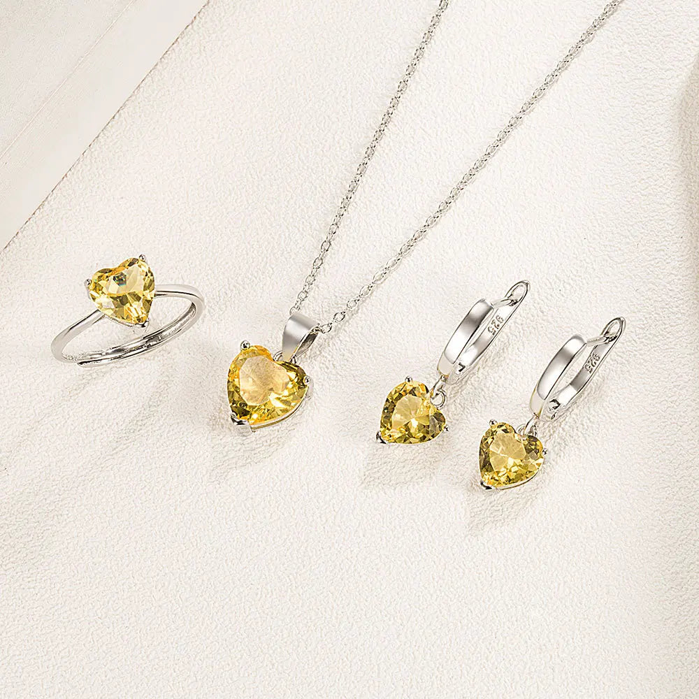 Sterling Silver Jewelry Sets For Women Heart Zircon Ring Earrings Necklace Wedding Bridal Elegant Christmas Free Shipping - mariaestalocashop