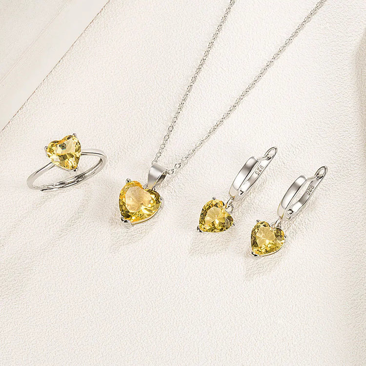 Sterling Silver Jewelry Sets For Women Heart Zircon Ring Earrings Necklace Wedding Bridal Elegant Christmas Free Shipping - mariaestalocashop