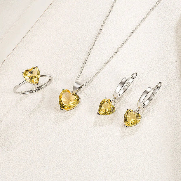 Sterling Silver Jewelry Sets For Women Heart Zircon Ring Earrings Necklace Wedding Bridal Elegant Christmas Free Shipping