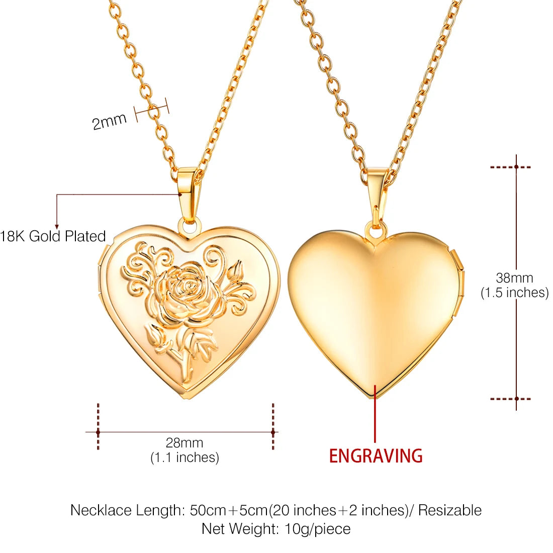 Openable Heart Locket Necklace Photo Frame Memory Romantic Love Embossed Rose Flower Pendant for Women Best Mother's Day Gift - mariaestalocashop