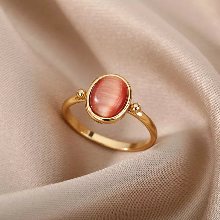 White Color Opal Rings For Women Ladies Stainless Steel Gold Finger Ring Couple Wedding Ring Vintage Aesthetics Jewelry Gift - mariaestalocashop