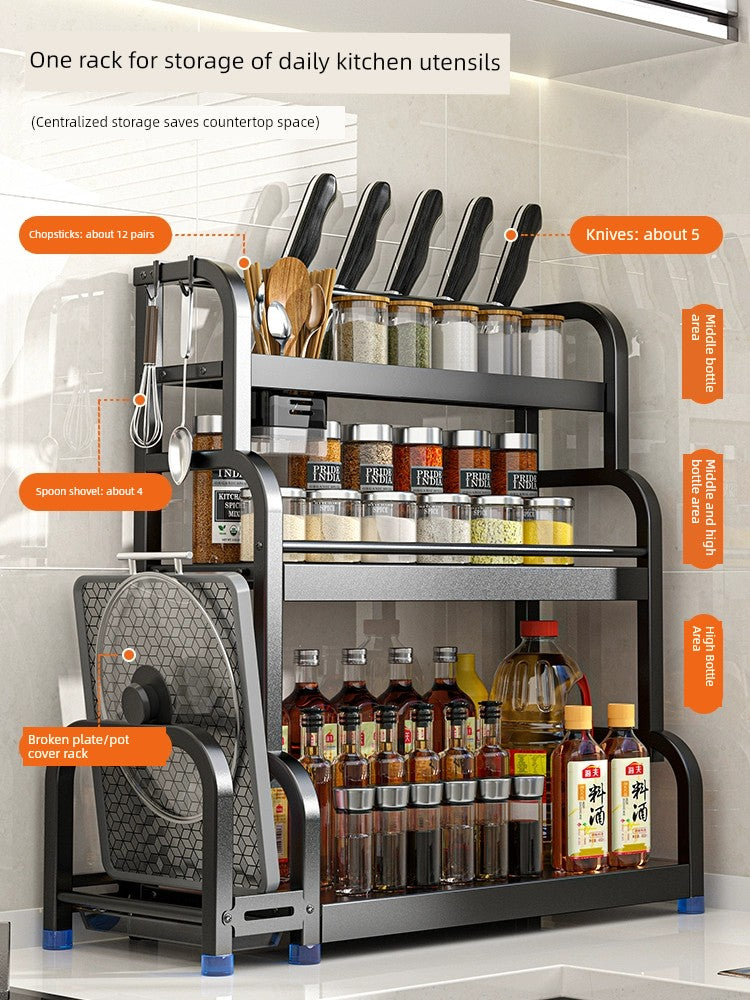 Kitchen Seasoning Storage Rack Chopsticks Knife Rack Table Multi-Functional Seasoning Kitchenware Storage Rack Multi-Layer Shelf - mariaestalocashop