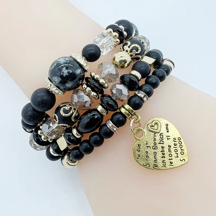 Love Pendant Crystal Beaded Bracelet Retro EthnicBracelet Personalized Women's Fashion Bracelet Jewelry - mariaestalocashop