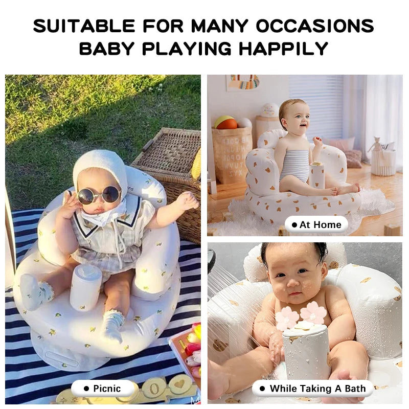 Infant Shining Baby Inflatable Sofa Children Puff Portable Bath Chairs PVC Multifunctional Seat Practice Sitting Bath Stool - mariaestalocashop