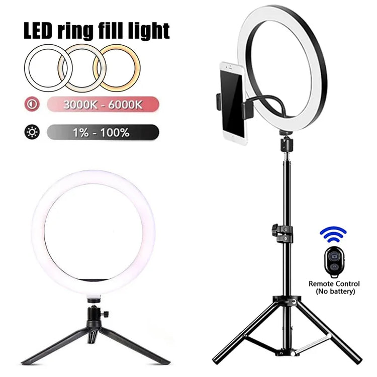 LED Selfie Ring Lighting Photographic Selfie Ring Lamp USB Remote Fill light For YouTube TikTok Video Live Phone Holder & Tripod - mariaestalocashop