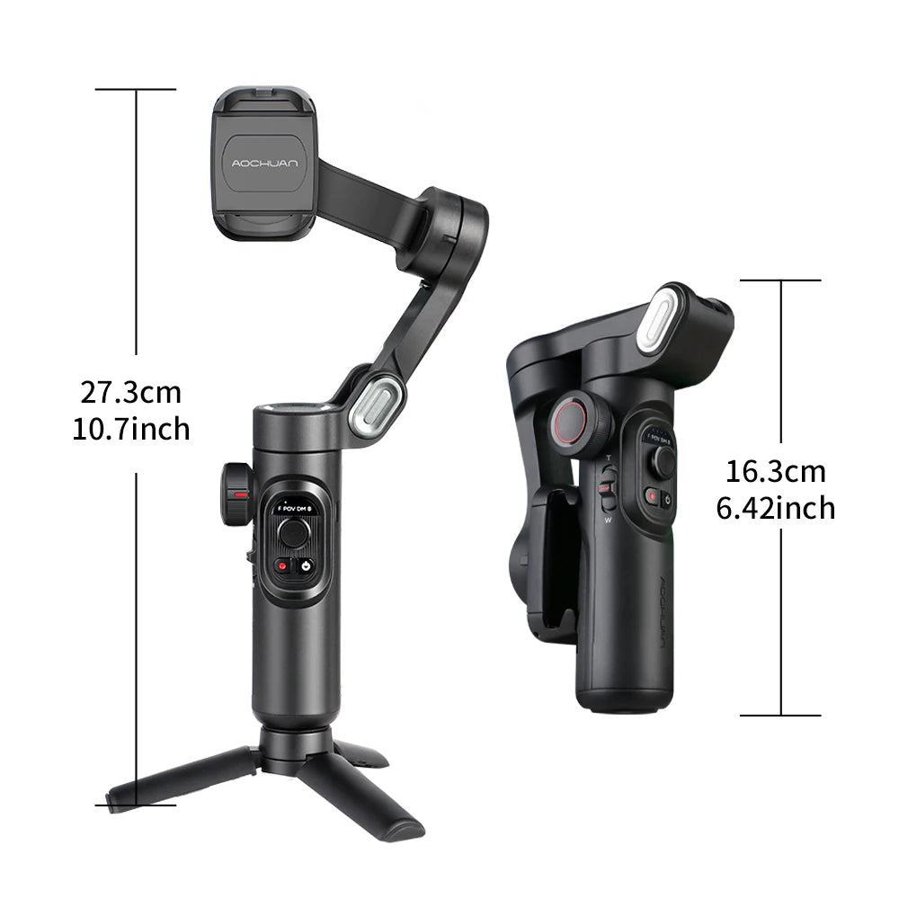 AOCHUAN 3-Axis Handheld Gimbal Stabilizer for Smartphone with Fill Light for iPhone Android Face Tracking Tiktok Vlog Smart XE - mariaestalocashop