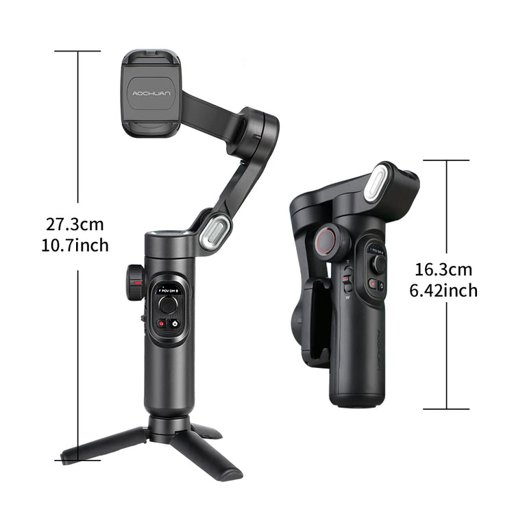 AOCHUAN 3-Axis Handheld Gimbal Stabilizer for Smartphone with Fill Light for iPhone Android Face Tracking Tiktok Vlog Smart XE - mariaestalocashop