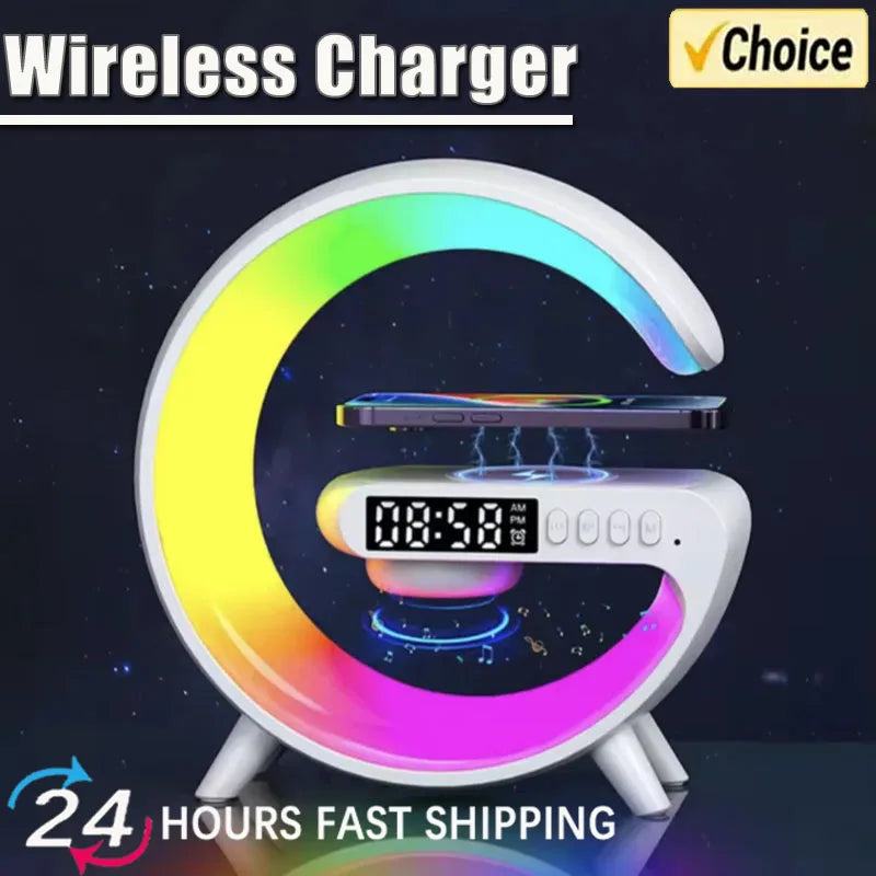 Multifunction Wireless Charger Pad Stand Speaker TF RGB Night Light 15W Fast Charging Station for iPhone Samsung Xiaomi Huawei - mariaestalocashop