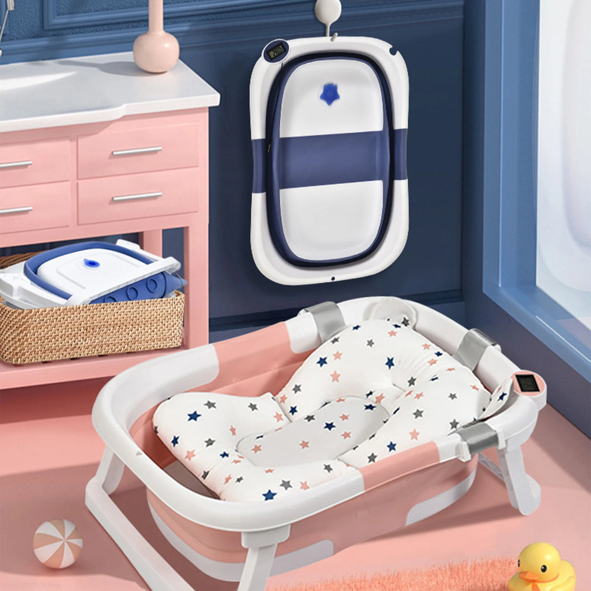 Real-time Temperature Silicone Baby Take A Bath Bathtub Non-Slip Foot Bath Bucket Folding Bathroom With Temperature Sensing - mariaestalocashop