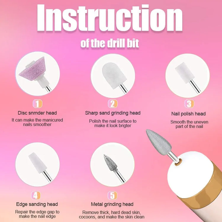 5 in 1 Electric Nail Polish Drill Machine With Light Portable Mini Electric Manicure Art Pen Tools For Gel Remover - mariaestalocashop