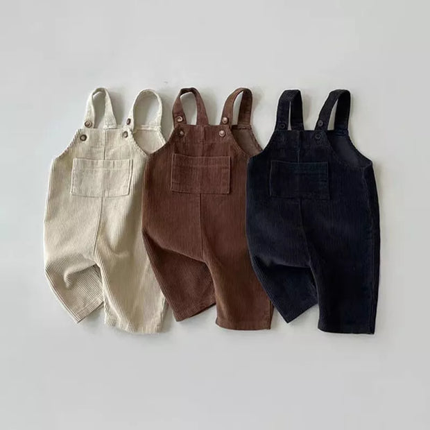 spring toddler baby boys girls solid corduroy suspander romper sof    