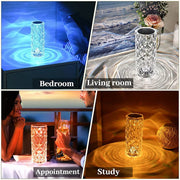 LED Crystal Table Lamp Rose Light Projector 3/16 Colors Touch Night Light Romantic Diamond Atmosphere Light USB Home Bar Decor