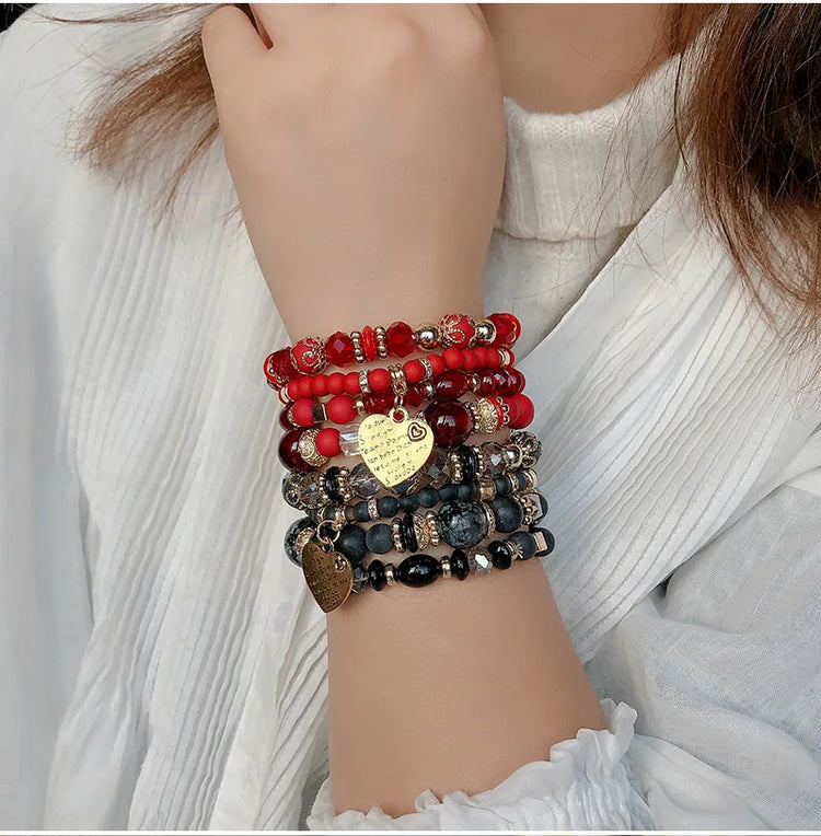 Love Pendant Crystal Beaded Bracelet Retro EthnicBracelet Personalized Women's Fashion Bracelet Jewelry - mariaestalocashop