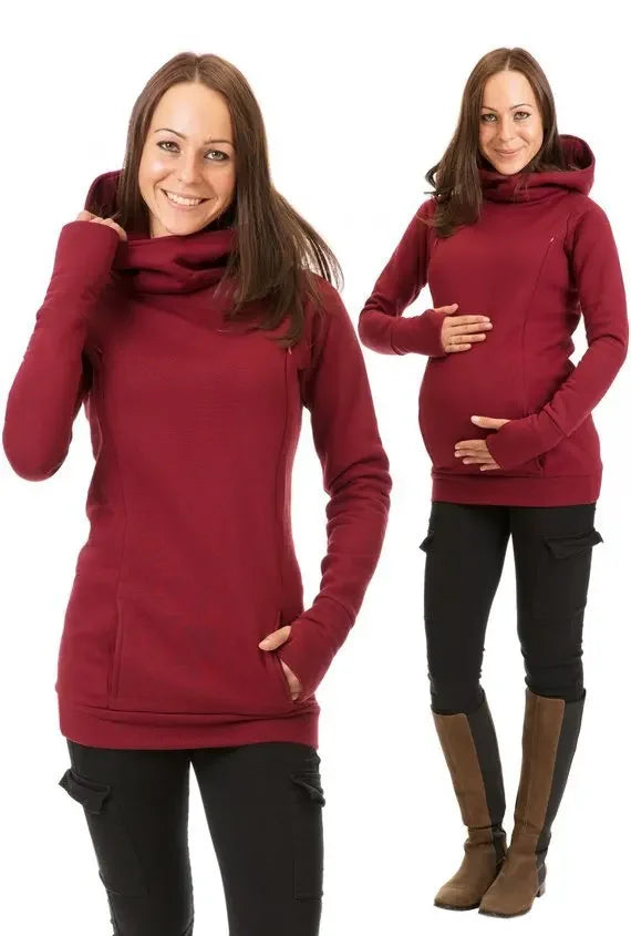 Winter Long Sleeves Pregnant's Women's Breastfeeding Clothes Hooded Sweater Nursing Maternity's Solid Color Clothes Women - mariaestalocashop