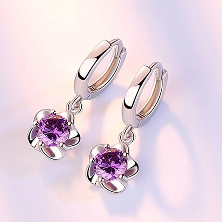Sterling Silver Earrings Jewelry High Quality Retro Simple Pattern Purple White Zircon Earrings Hot Sale - mariaestalocashop