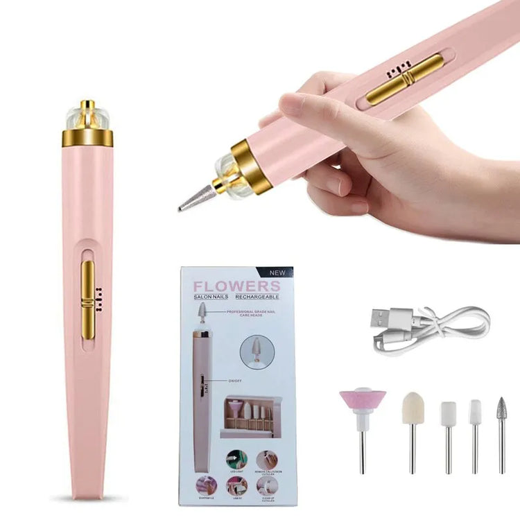 5 in 1 Electric Nail Polish Drill Machine With Light Portable Mini Electric Manicure Art Pen Tools For Gel Remover - mariaestalocashop