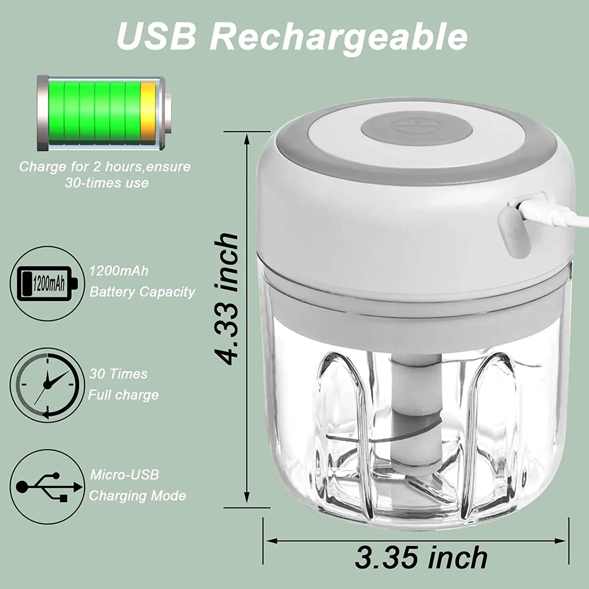 Electric Mini Garlic Chopper USB Meat Grinder Garlic Masher Machine Sturdy Durable Crushed Ginger Vegetable Crusher Kitchenware - mariaestalocashop