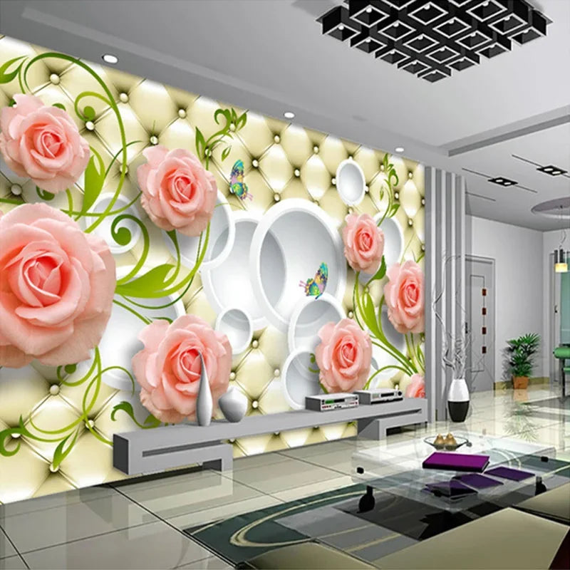 Custom Photo Wallpaper Rose Leather 3D Mural Wall Paper For Living Roo