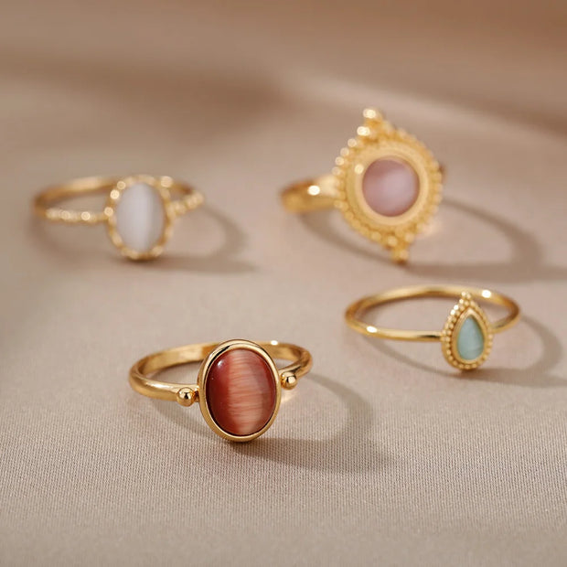 White Color Opal Rings For Women Ladies Stainless Steel Gold Finger Ring Couple Wedding Ring Vintage Aesthetics Jewelry Gift