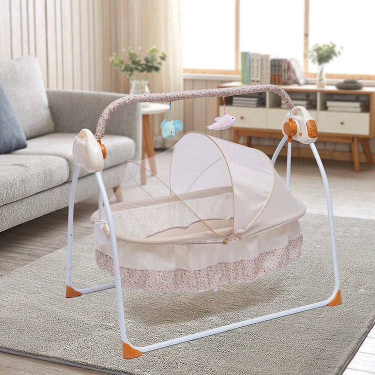 3 Colors Bluetooth Electric Auto Swing Bed Baby Cradle Safe Crib Infant Rocker W/ MP3 Music Soothing Artifact Bassinet - mariaestalocashop