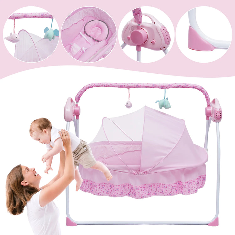 3 Colors Bluetooth Electric Auto Swing Bed Baby Cradle Safe Crib Infant Rocker W/ MP3 Music Soothing Artifact Bassinet - mariaestalocashop