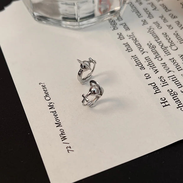 Silver Color Korean Cross Cosmic Planet Saturn Stud Earrings for Women 2023 Wedding Party Jewelry Gift Korean Earring
