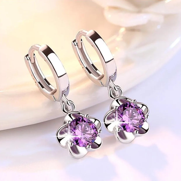 Sterling Silver Earrings Jewelry High Quality Retro Simple Pattern Purple White Zircon Earrings Hot Sale