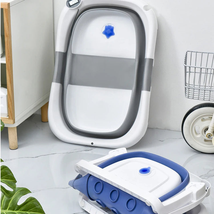 Real-time Temperature Silicone Baby Take A Bath Bathtub Non-Slip Foot Bath Bucket Folding Bathroom With Temperature Sensing - mariaestalocashop