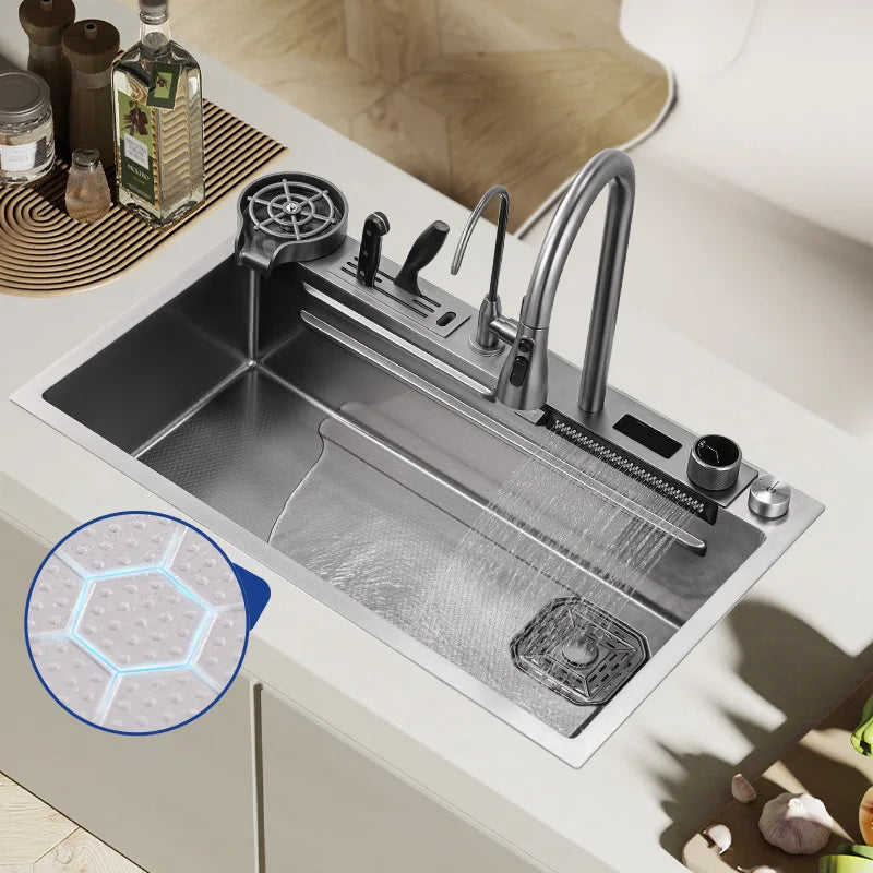 2024 new product big size Honeycomb embossed knife holder piano digital display waterfall kitchen sink - mariaestalocashop