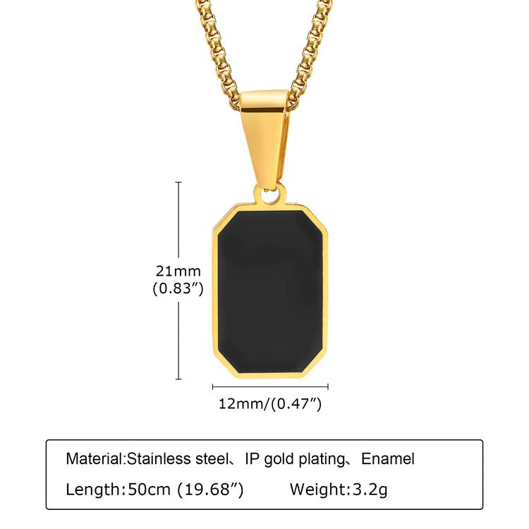 Stylish Gold Color Mens Geometric Square Necklaces,Black Enamel Rectangle Pendant with Rope Box Chain Collar Gift Jewelry - mariaestalocashop