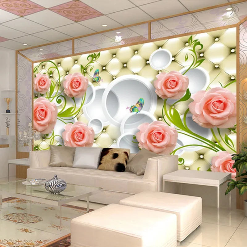 Custom Photo Wallpaper Rose Leather 3D Mural Wall Paper For Living Roo