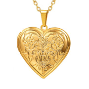 Openable Heart Locket Necklace Photo Frame Memory Romantic Love Embossed Rose Flower Pendant for Women Best Mother's Day Gift