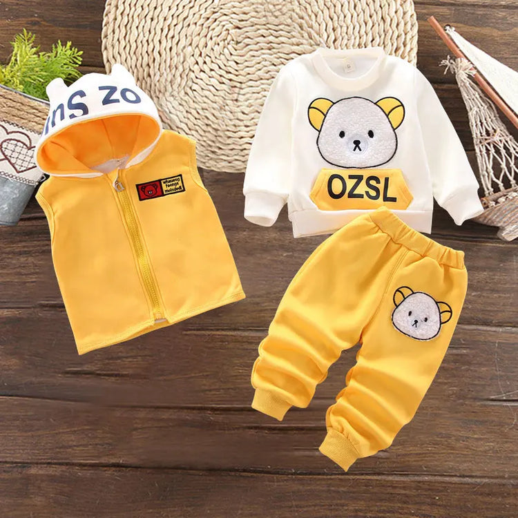 Baby Boys and Girls Clothing Set Fleece Children Hooded Outerwear Tops Pants 3PCS Outfits Kids Toddler Warm Costume Suit - mariaestalocashop