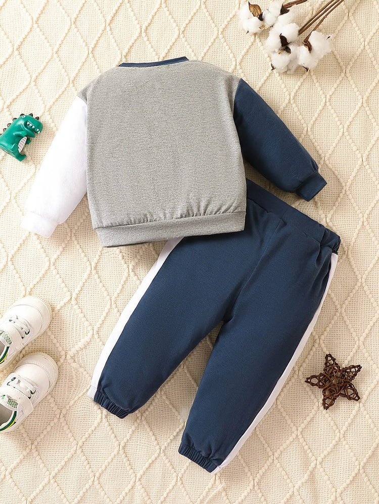 Newborn BabySpring and Autumn Boy Splicing Color Contrast Long Sleeves and Pants Leisure Outdoor Sports Suit Breathabl - mariaestalocashop