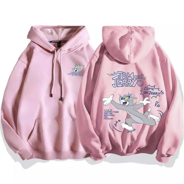 cute cartoon cat print hoodie women fashion winter autumn mouse tops