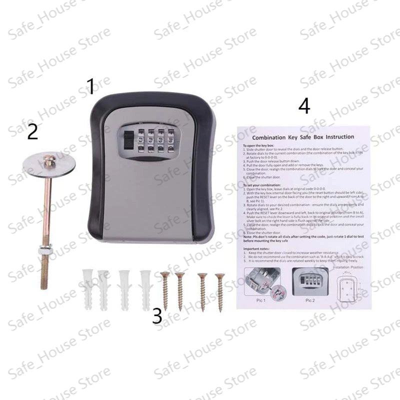 Wall Mount Key Lock Box 4 Digit Password Code Security Lock No Key for Home Office Key Safe Secret Storage Box Organizer - mariaestalocashop