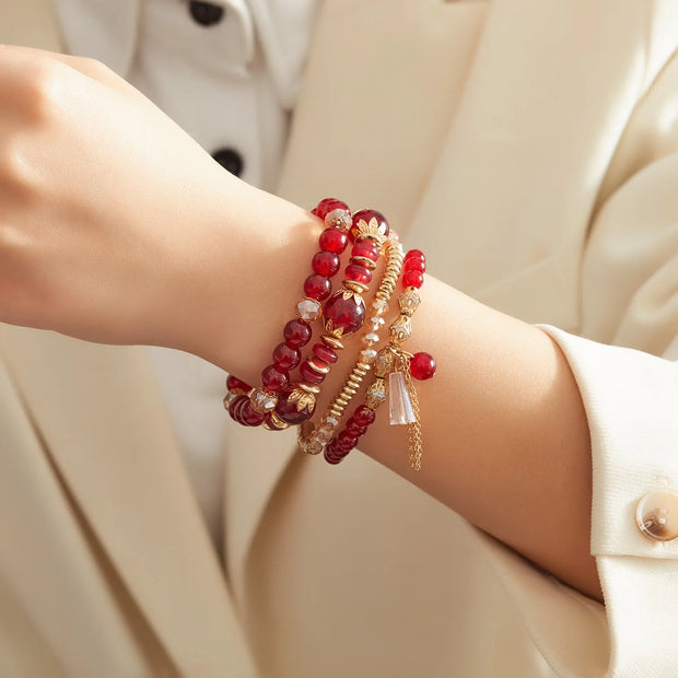 Bohemian crystal tassel multi-layer elastic rope bracelet, handmade beaded bracelet, women's fashion accessories