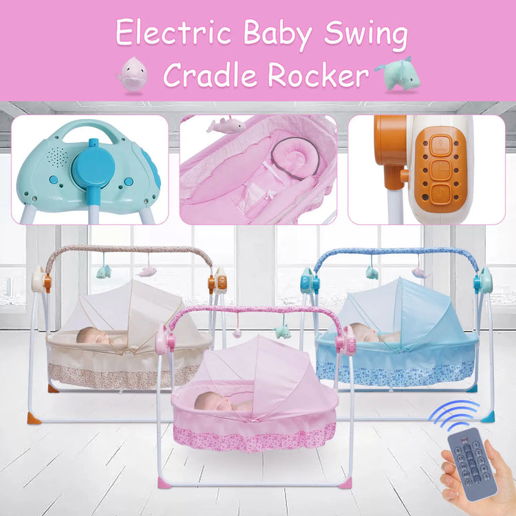 3 Colors Bluetooth Electric Auto Swing Bed Baby Cradle Safe Crib Infant Rocker W/ MP3 Music Soothing Artifact Bassinet - mariaestalocashop